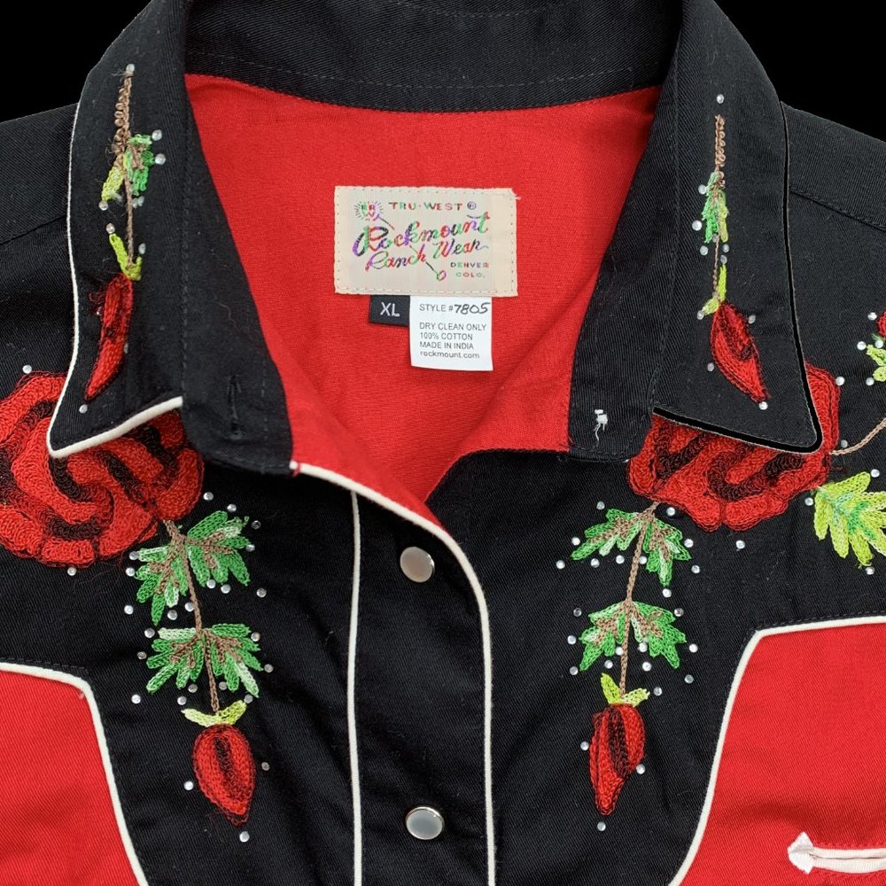 Rockmount Women’s Embroidered Western Shirt with Roses and Rhinestones Size XL